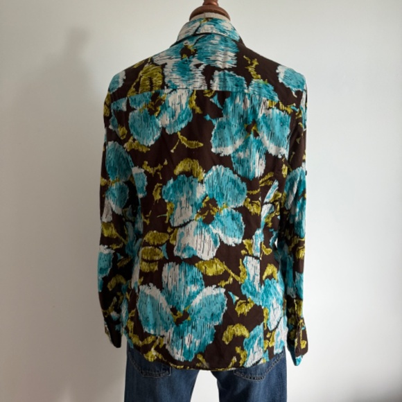 Jones New York Sport - Brown and Blue Floral Long Sleeve Button Down Shirt - Picture 9 of 11